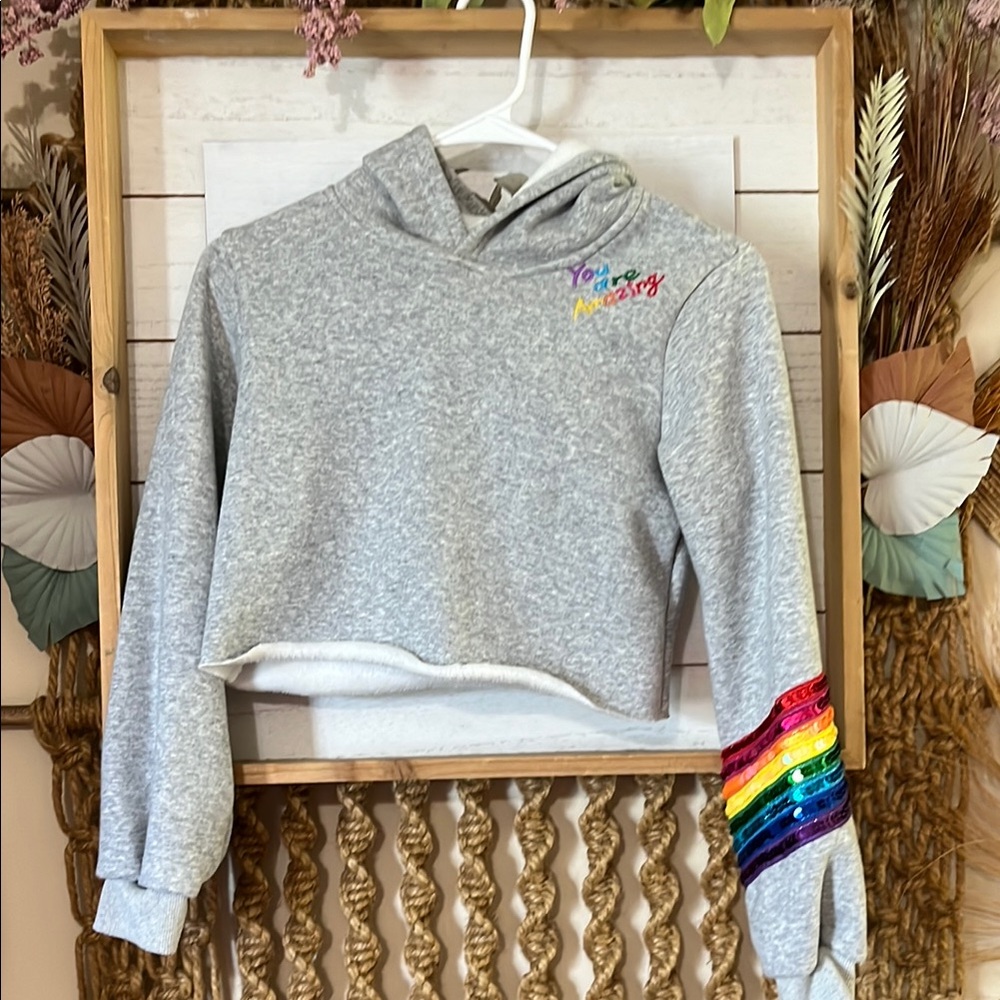 Lola + The Boys Gray Rainbow Sequin Hoodie